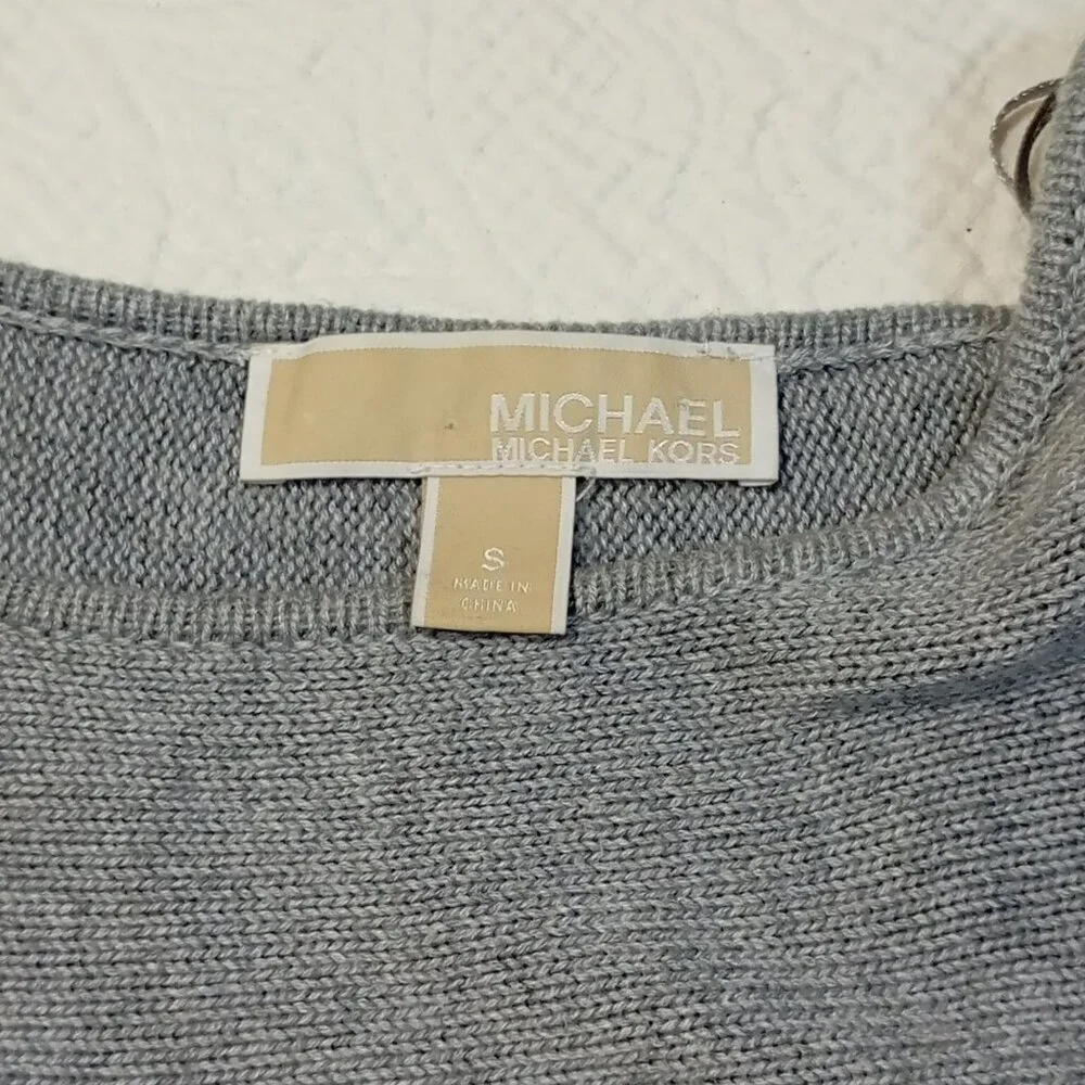 Michael Kors Sweater Womens Gray Long Sleeve Knit With Side Zipper Accents